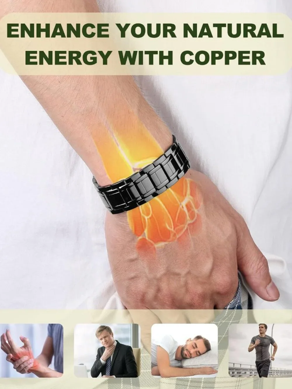 Men's Copper Magnetic Bracelet - 3X Strength, Pure Copper Jewelry Gift & Sizing